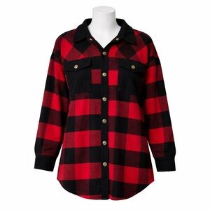 Size L Haptics Women’s Red Black Buffalo Plaid Shacket Button Front